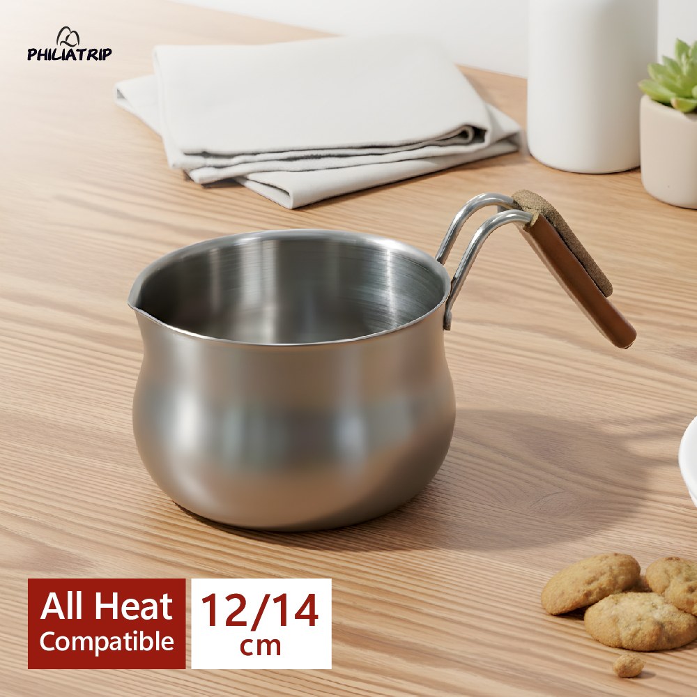 PHILIATRIP leather-handle stainless steel milk pan