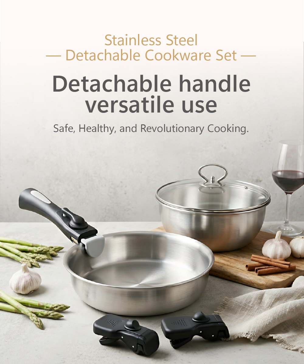 PHILIATRIP detachable-handle stainless steel cookware set